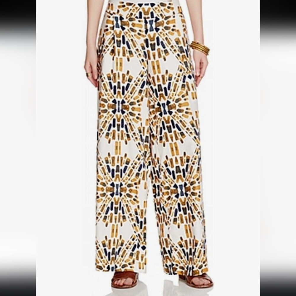 Free People Mosaic Print Wide Leg Palazzo Pull-on Pants Ecru‎ Mustard XS